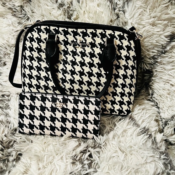 kate spade Handbags - Kate Spade Darcy Woven Small Satchel & Large Slim Bifold Wallet In Houndstooth